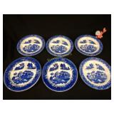 6 Blue & White Divided Dinner Plates