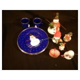 Metal Christmas Plate Set & Snowmen