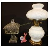 Milkglass GWTW Lamp embossed  & Dish