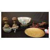 Asian Pottery wood and brass lot