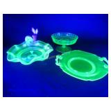 Handled Trays Green Depression Glass