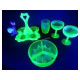 Green Depression Server, Divided Tray & Glasses