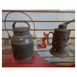 Grey Agate pail with lid,  Tin Smoker