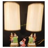 Pair Porclein & Brass Figural Lamps