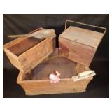 3 Wood shipping Boxes with lettering and lid