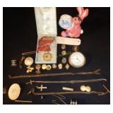 Old Oxford Fire Company Metal, Pins, Watch, Chains