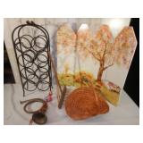 Iron Wine Rack, Brass Horn, Painted screen