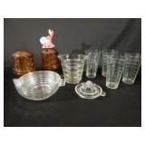 Amber Candleholders, Manhatten Glass, Ice bucket