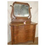 Tiger Oak serpentine front dresser & Mirror