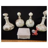 4 Milkglass Decanter Bottles & Box