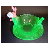 Bird Bowl Green Depression Glass