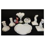 Victorian Milkglass Candlesticks compote basket