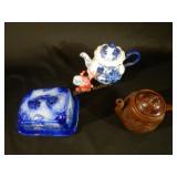 Blue & White Cheese Dish & Teapots