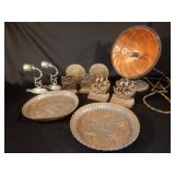 Copper Trays Cast Iron Bookends Pewter Candlestick