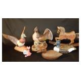Wood Decoy & Horse Ceramic Quail & Duck