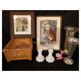 Silverplate Vases, Victorian Cartoon Print Lot