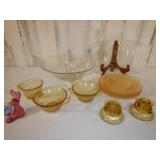 Amber & Yellow Depression Console & Footed Bowls