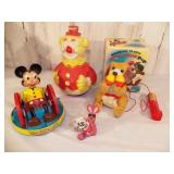 Vintage Mickey Toy, Puppy, and Rolly Polly Doll