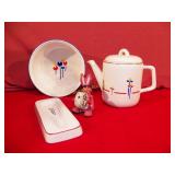 White Dish Set with Flower Design