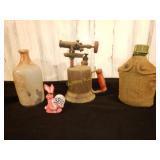 Canteen Blow Torch And Stoneware Bottle