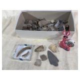 ARROW HEADS, POTTERY, RATTLES