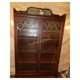 ANTIQUE BOOK CASE LEADED GLASS DOORS