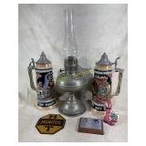 OIL LAMP, GERMAN BEER STEINS