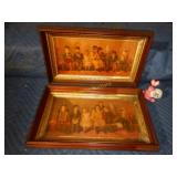 Pair Deep walnut Frames with prints