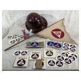 CIVIL DEFENSE HAT, FLAG, STICKERS
