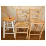 Stool & 2 Wood Chairs Rush seats