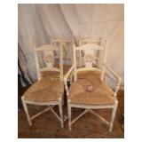 Set of 4 White Chairs Rush Seats