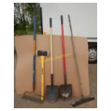 Lot of Hand tools Shovels Rakes Axe