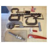 C Clamps, Pipe Cutters, slide hammer fin cleaner