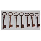 7 ANTIQUE CAST IRON SKELETON KEYS - JAIL LOCK SIZE