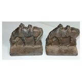 2 ANTIQUE GRAZING SADDLE HORSE BOOKENDS