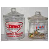 2 VINTAGE GLASS ADVERTISING CONFECTIONARY JARS