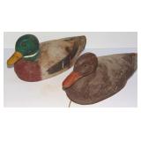 2 NICE VINTAGE DUCK DECOYS - GLASS EYES MALLARD