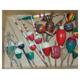 MEDIUM FLAT of 21 OLD FISHING BOBBERS