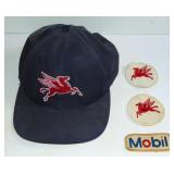 3 VINTAGE MOBIL GAS STATION ATTENDANT PATCHES HAT