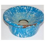 ANTIQUE ENAMELWARE TOBACCO SPITTOON - BLUE SWIRL