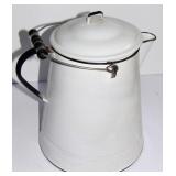 ENAMELWARE COFFEE POT - WHITE w/ BLACK TRIM (NOS)