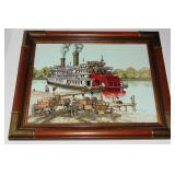 HARGROVE PADDLEWHEEL STEAMBOAT OIL PAINTING