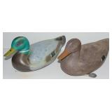 2 NICE VINTAGE DUCK DECOYS - MALLARD DRAKE & HEN
