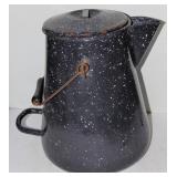RARE ENAMELWARE COFFEE POT - BLACK SPECKLE USN
