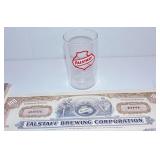 VINTAGE FALSTAFF BEER GLASS & STOCK CERTIFICATE