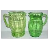 2 OLD GREEN GLASS LEMONADE PITCHERS