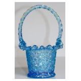 FENTON BLUE IRIDESCENT BUTTON & DAISY BASKET
