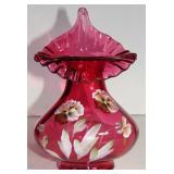 FENTON CRANBERRY JACK in PULPIT FLORAL VASE SIGNED