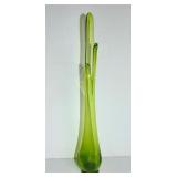 VINTAGE GREEN STRETCHED ART GLASS VASE - MCM RETRO