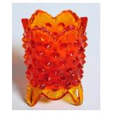 AMBERINA HOBNAIL FOOTED TOOTHPICK HOLDER 3"